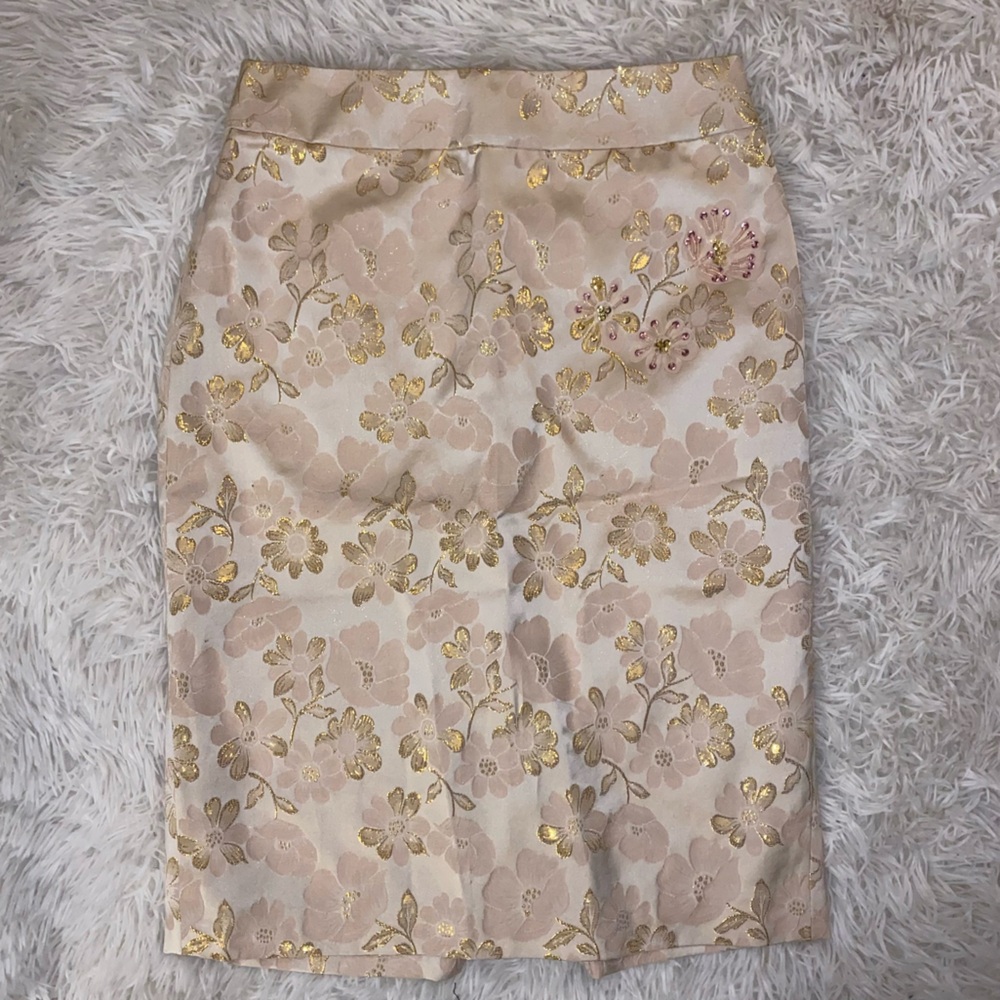 NWT! banana republic blush pink floral gold embossed skirt sequins
